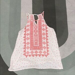 White and Red Sleeveless Blouse